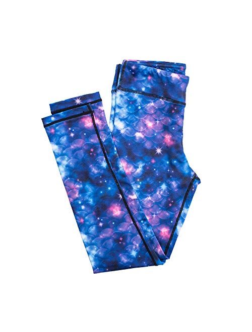 Fin Fun Girls and Kids Mermaid Athletic Leggings for Running and Swimming