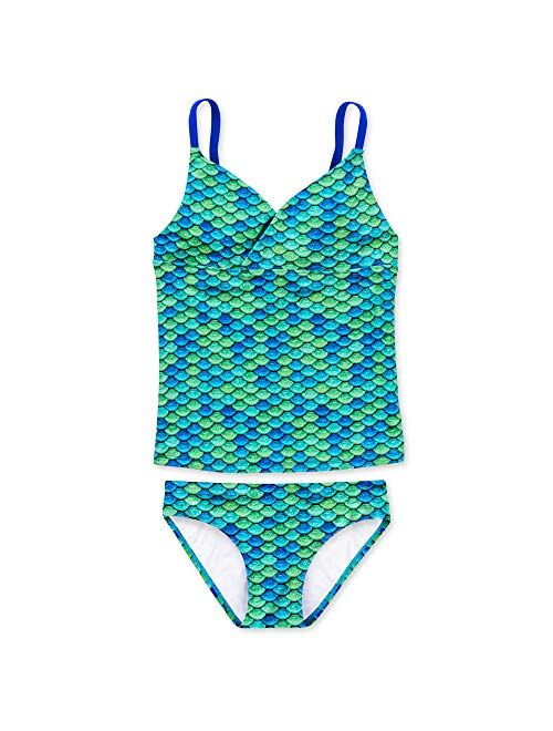 Fin Fun Mermaid Scale Coordinating Swimwear for Girls, Tankini Set, Top and Bottom Included, Mermaid Swimsuit for Girls