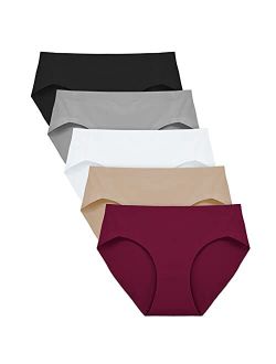 No Show Underwear for Women Seamless High Cut Briefs Mid-waist Soft No Panty Lines,Pack of 5