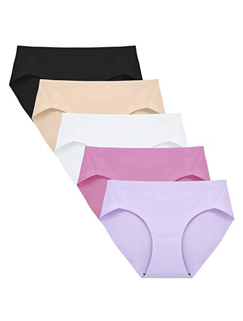 FallSweet No Show Underwear for Women Seamless High Cut Briefs Mid-waist Soft No Panty Lines,Pack of 5