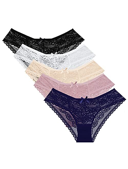 FallSweet Lace Panties for Women Ultra Thin Sexy Lace Underwear Briefs 5-Pack