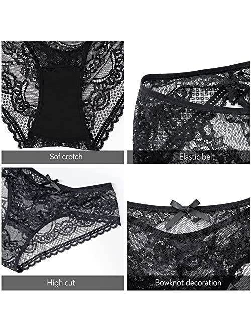 FallSweet Lace Panties for Women Ultra Thin Sexy Lace Underwear Briefs 5-Pack