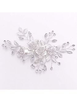 Bridal Side Comb Crystal Floral Rhinestone Headpieces For Bride Cute Wedding Hair Accessories(Gold)