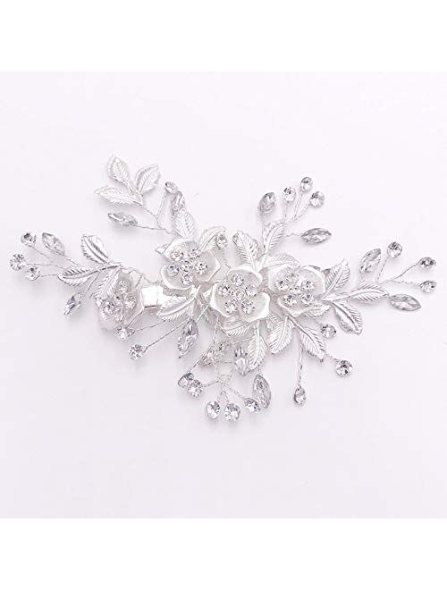 Milisente Bridal Side Comb Crystal Floral Rhinestone Headpieces For Bride Cute Wedding Hair Accessories(Gold)