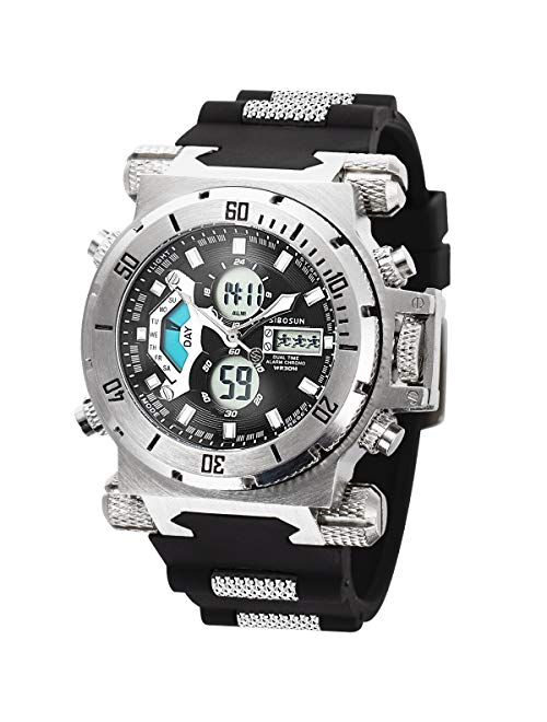 SIBOSUN Mens Sports Watches, Multifunctional Military Watch, Stopwatch Waterproof Big Face LED Digital Wrist Watch