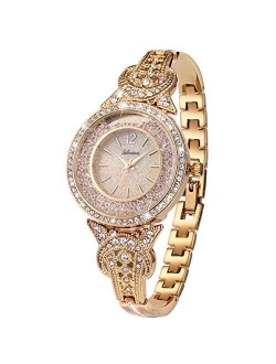 Lady Women Wrist Watch Gold Stainless Steel Crystal SIBOSUN Quartz Dress Bling Bracelet