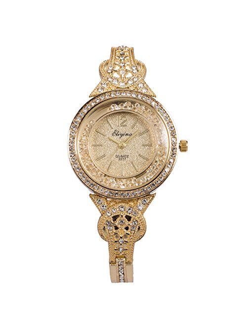 Lady Women Wrist Watch Gold Stainless Steel Crystal SIBOSUN Quartz Dress Bling Bracelet