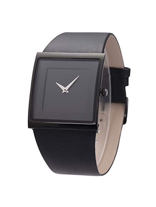 Wrist Watch Minimalist Men Square Dial Bussiness Style SIBOSUN Leather Strap Quartz Analog