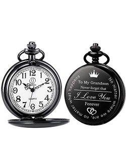 Memory Gift to My Grandson Pocket Watch, I Love You to Grandson Gift from Grandpa Grandma Customize