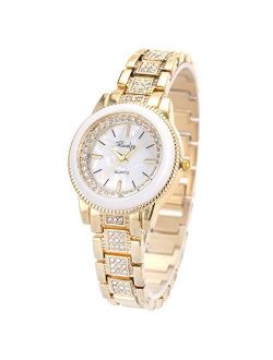 Lady Women Wrist Watch Gold Stainless Steel Crystal SIBOSUN Quartz Dress Bling Bracelet