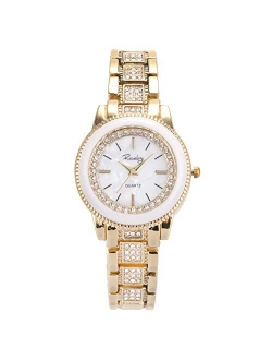 Lady Women Wrist Watch Gold Stainless Steel Crystal SIBOSUN Quartz Dress Bling Bracelet