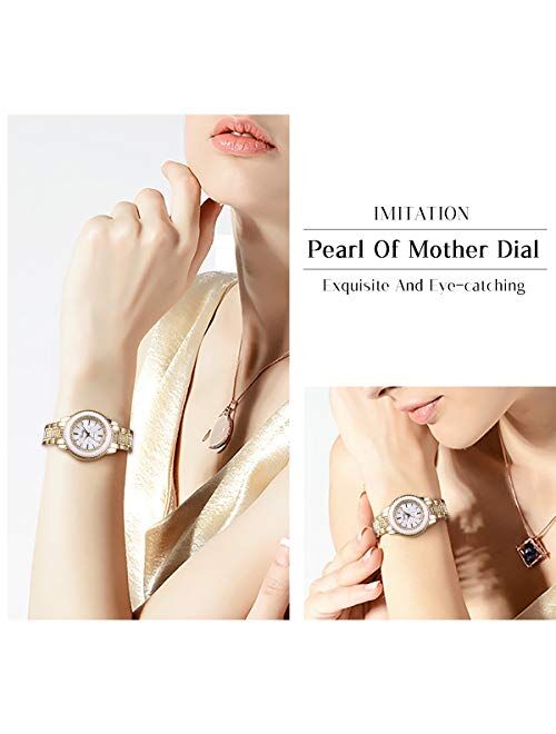 Lady Women Wrist Watch Gold Stainless Steel Crystal SIBOSUN Quartz Dress Bling Bracelet