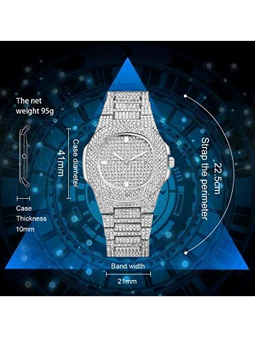 SIBOSUN Luxury Mens/Womens Unisex Crystal Iced-Out Watch Diamond Watches for Men Oblong Silver/Gold Wristwatch Fashion Quartz Analog Watch Stainless Steel Bracelet for Wo