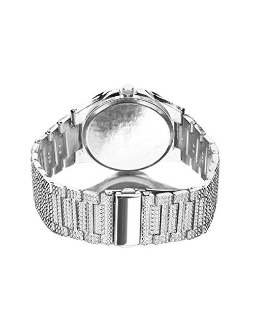 SIBOSUN Luxury Mens/Womens Unisex Crystal Iced-Out Watch Diamond Watches for Men Oblong Silver/Gold Wristwatch Fashion Quartz Analog Watch Stainless Steel Bracelet for Wo