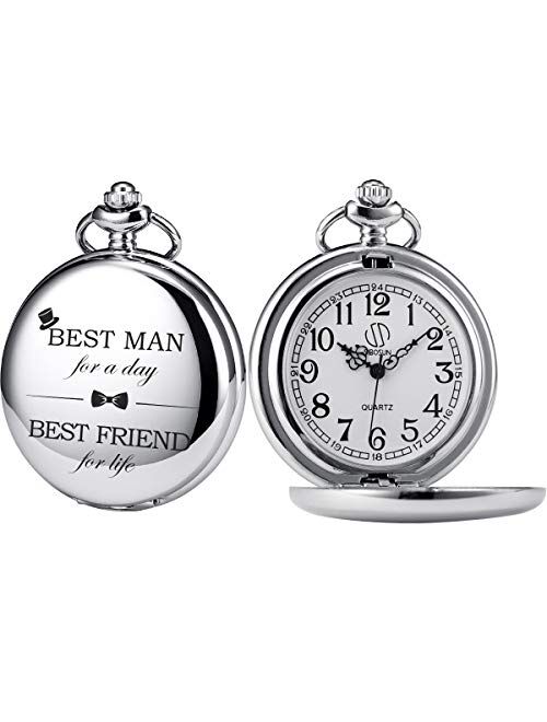 SIBOSUN Pocket Watch Men Personalized Chain Quartz to My Brother Engraved