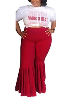 Women's Plus Size High Waist Ruffle Casual Party Club Flare Bell Bottom Pants