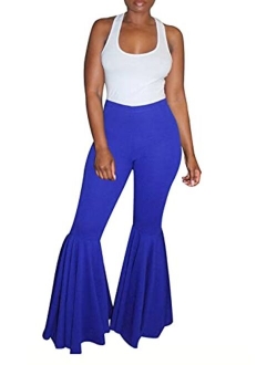 Women's Plus Size High Waist Ruffle Casual Party Club Flare Bell Bottom Pants