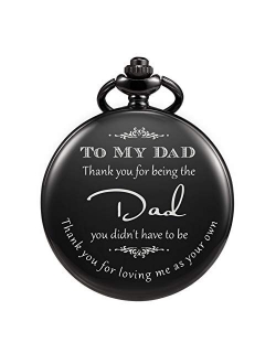 Pocket Watch Men Personalized Engraving Thank You for Being The Dad" Quartz Watches from Daughter Child to DAD Father Engraved with Chain