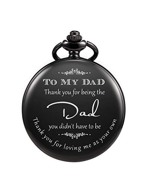 TREEWETO Pocket Watch Men Personalized Engraving “Thank You for Being The Dad" Quartz Watches from Daughter Child to DAD Father Engraved with Chain