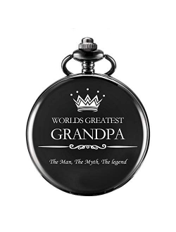 Pocket Watch for Grandpa Men Engraved Pocket Watches with Chain Box for Birthday Father's Day Christmas