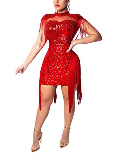 Aro Lora Womens Sexy Sequin Sheer Mesh See Through Long Sleeve Bodycon Midi Club Dress