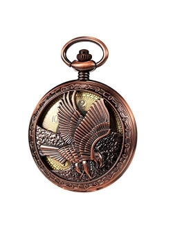 Mechanical Eagle Arabic Numerals Dial Skeleton Pocket Watch Watches with Gift Box and Chains for Mens Women