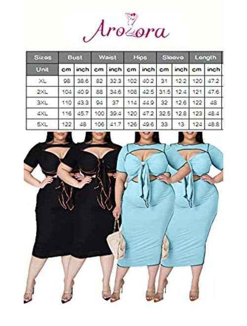 Aro Lora Womens Plus Size Sexy Cut Out Short Sleeve Tie Knot Striped Bodycon Midi Dress