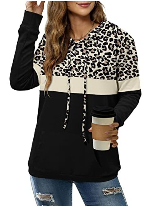 Angerella Hoodies for Women Camo Leopard Print Tops Pullover Hooded Sweatshirt Drawstring with Pocket