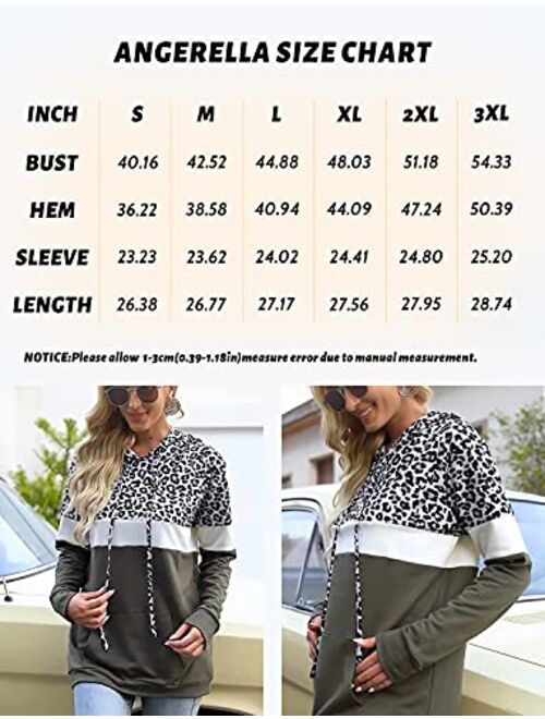 Angerella Hoodies for Women Camo Leopard Print Tops Pullover Hooded Sweatshirt Drawstring with Pocket