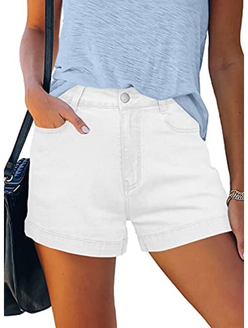 Angerella Denim Shorts for Women Mid Rise Ripped Jean Shorts Stretchy Folded Hem Hot Short Jeans