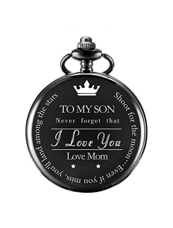 Pocket Watch to My Son | Mother and Son - Graduation Gifts for Him 2020 - Engraved to My Son Love Mom Pocket Watches - for Son from Mom for Christmas, Valentin