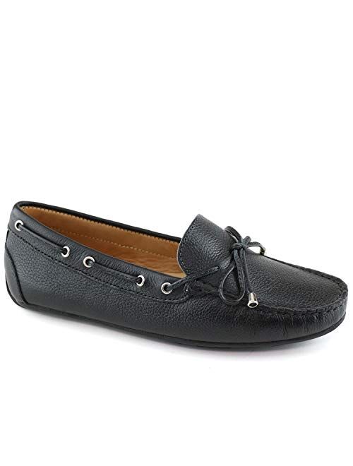 Marc Joseph New York MJNY Womens Casual Comfortable Genuine Leather Lightweight Driving Moccasins Classic Fashion Tiebow Slip On Ladies Driving Loafer Flat Shoes