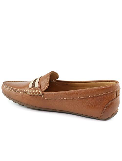 Marc Joseph New York MJNY Womens Casual Comfortable Genuine Leather Lightweight Driving Moccasins Classic Fashion Webstrap Slip On Ladies Driving Loafer Flat Shoes