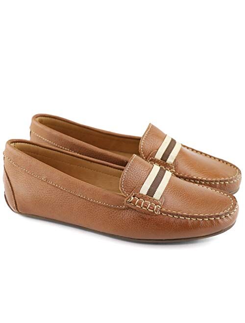 Marc Joseph New York MJNY Womens Casual Comfortable Genuine Leather Lightweight Driving Moccasins Classic Fashion Webstrap Slip On Ladies Driving Loafer Flat Shoes