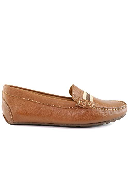 Marc Joseph New York MJNY Womens Casual Comfortable Genuine Leather Lightweight Driving Moccasins Classic Fashion Webstrap Slip On Ladies Driving Loafer Flat Shoes