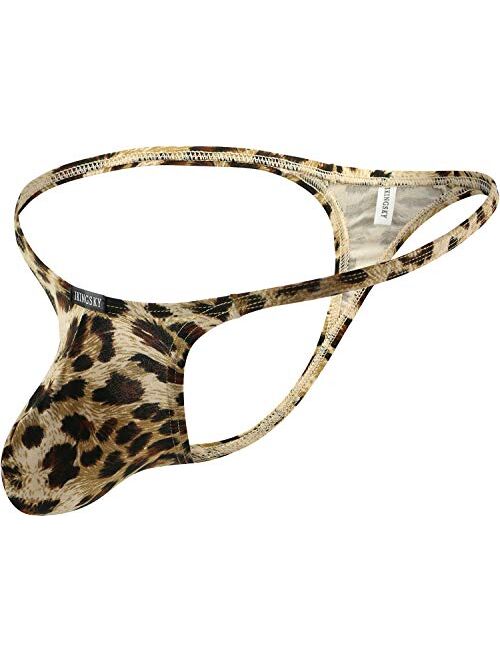 iKingsky Men's Leopard G-string Big Pouch Y-back Underwear Sexy Low Rise Bulge Thong Under Panties