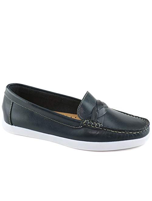 Marc Joseph New York MJNY Womens Casual Comfortable Genuine Leather Lightweight Driving Moccasins Classic Fashion Twisted Braided Slip On Ladies Driving Loafer Flat Boat Shoes