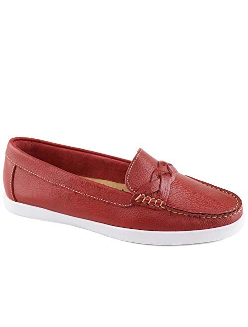 Marc Joseph New York MJNY Womens Casual Comfortable Genuine Leather Lightweight Driving Moccasins Classic Fashion Twisted Braided Slip On Ladies Driving Loafer Flat Boat Shoes