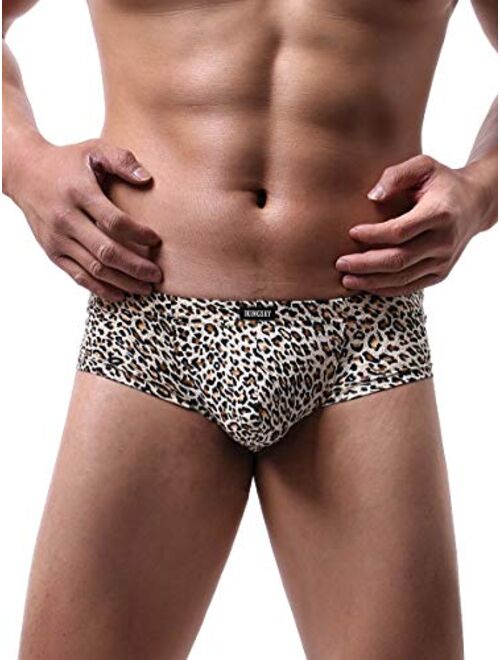 IKINGSKY Men's Leopard Cheeky Boxer Briefs Sexy Mini Cheek Thong Underwear Low Rise Brazilian Back Mens Under Panties