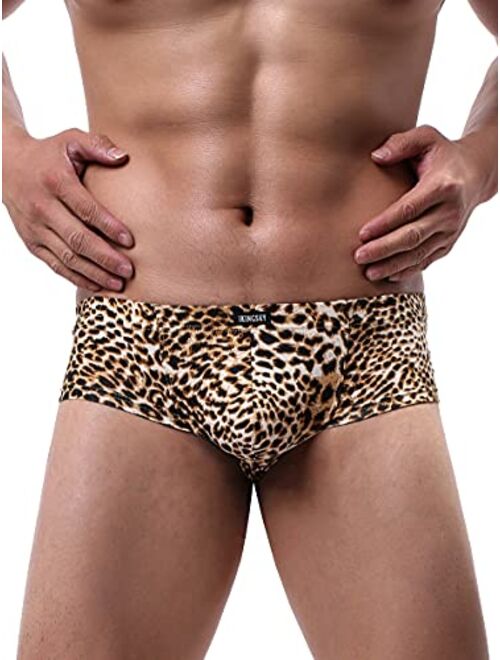 IKINGSKY Men's Leopard Cheeky Boxer Briefs Sexy Mini Cheek Thong Underwear Low Rise Brazilian Back Mens Under Panties