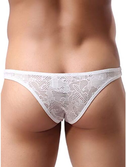 IKINGSKY Men's Sexy Brazilian Underwear Lace Pouch Bikini Under Panties Half Back Coverage Mens Underwear