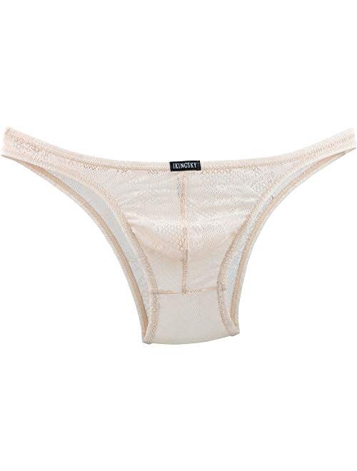 IKINGSKY Men's Sexy Brazilian Underwear Lace Pouch Bikini Under Panties Half Back Coverage Mens Underwear