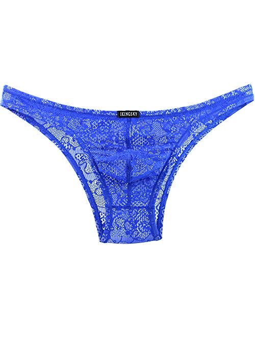 IKINGSKY Men's Sexy Brazilian Underwear Lace Pouch Bikini Under Panties Half Back Coverage Mens Underwear