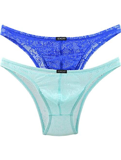 IKINGSKY Men's Sexy Brazilian Underwear Lace Pouch Bikini Under Panties Half Back Coverage Mens Underwear