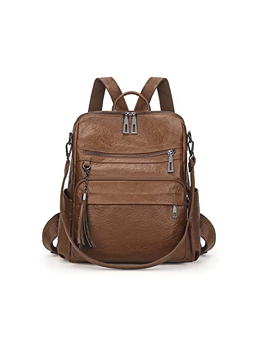 Artwell Backpack Purse for Women Fashion PU Leather Designer Travel Large Ladies Shoulder Bags Tote Tassel Rucksack