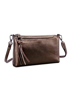 Genuine Leather Crossbody Bag For Women Small Tassel Shoulder Bag Zipper Clutch Phone Wallet Purse