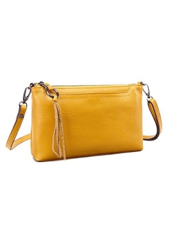 Genuine Leather Crossbody Bag For Women Small Tassel Shoulder Bag Zipper Clutch Phone Wallet Purse