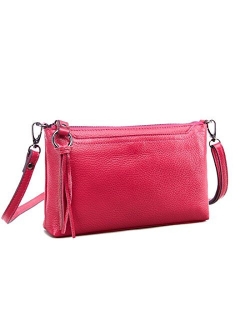 Genuine Leather Crossbody Bag For Women Small Tassel Shoulder Bag Zipper Clutch Phone Wallet Purse