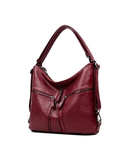 Women Handbag Shoulder Tote Zipper Purse PU Leather Top-handle Satchel Bags Convertible Ladies Backpack