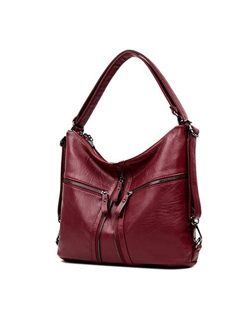 Artwell Women Handbag Shoulder Tote Zipper Purse PU Leather Top-handle Satchel Bags Convertible Ladies Backpack